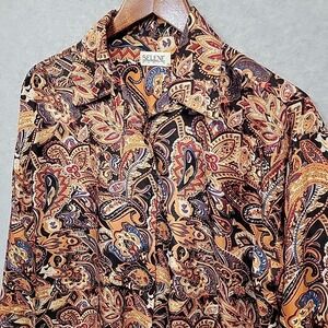 Vintage Selene Paris Womens Silk Long-Sleeved Blouse Top Size S Paisley Colorful